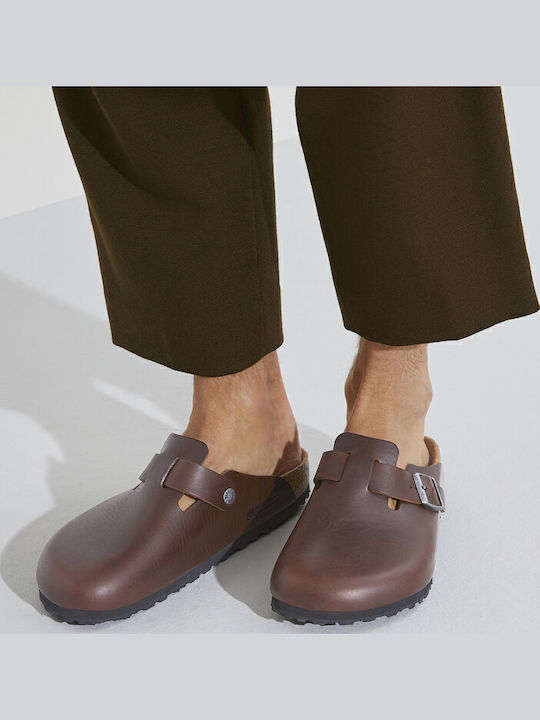 Birkenstock Boston Men's Leather Slippers Brown
