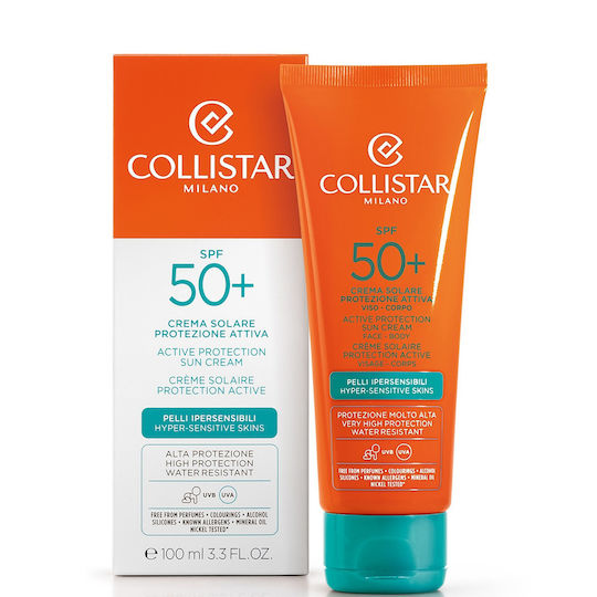 Collistar Active Protection Sun Cream Face & Body Αδιάβροχη Αντηλιακή Κρέμα Προσώπου SPF50 100ml