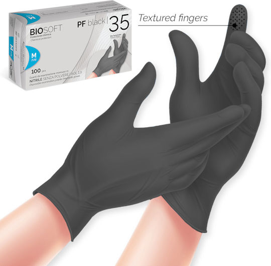 Biosoft Nitrile Examination Gloves Powder Free Black 100pcs