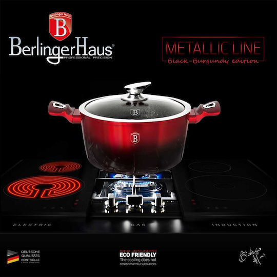 Berlinger Haus Metallic Line Дълбока Тенджера от Алуминий 4.1л / 24см Черно-Бордо
