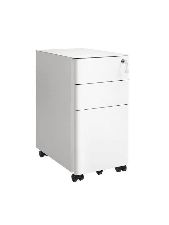 Office Storage Metal Drawer with Wheels, Lock & 3 Drawers White L46xW30xH59.2cm