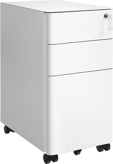 Metal Office Drawer with Wheels and Lock White 46x30x59.2cm