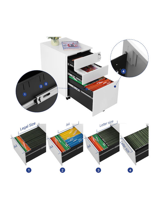 Schublade Büro mit Rollen & Schloss White 52x39x60cm