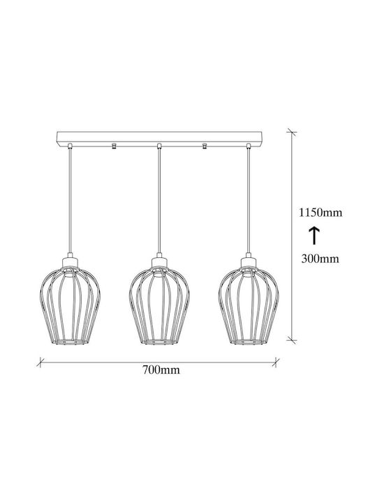 Elefant Adjustable Pendant Light Black Rail with Socket E27 70x20cm