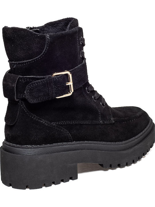 Leder Stiefeletten Damen Schwarz