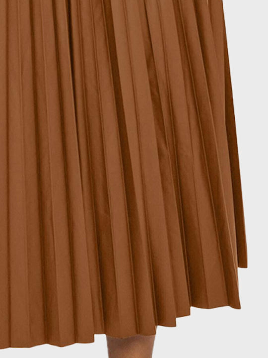 Anina Leather Pleated High-waisted Maxi Skirt Tabac Brown