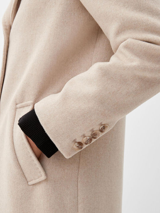 Women's Beige Coat with Buttons