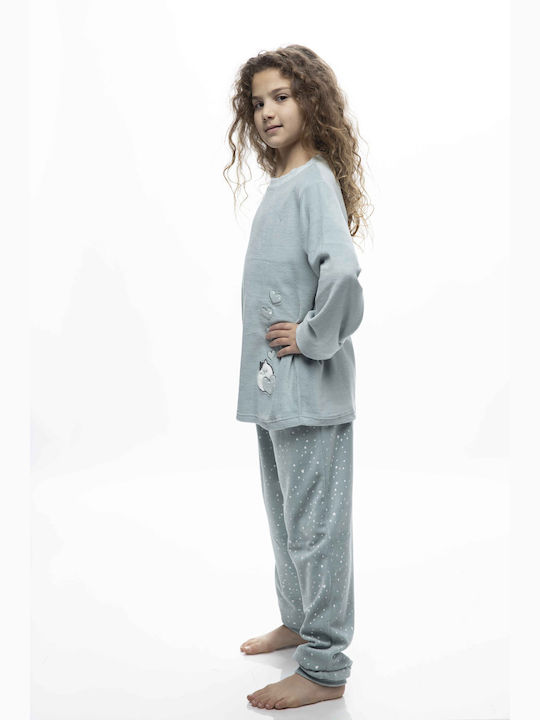 Galaxy Set Top & Bottom Kids Winter Velvet Pyjamas Turquoise