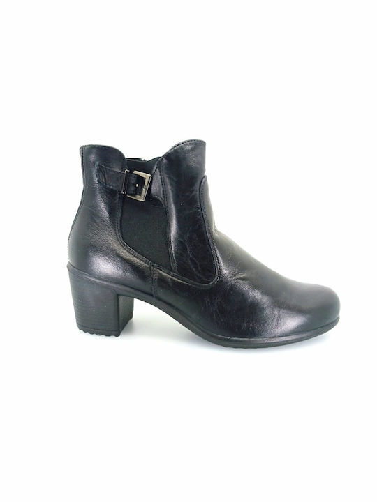 Imac Women's Leather Medium Heel Ankle Boots Black