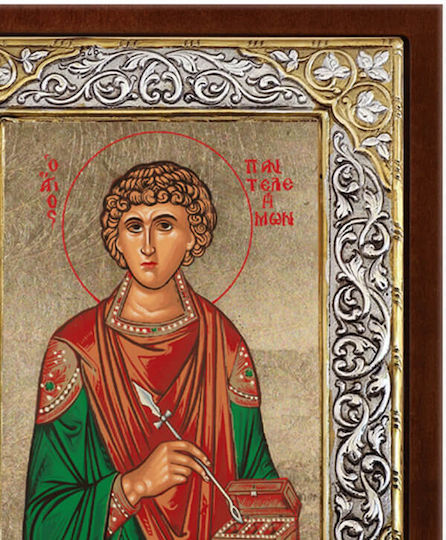 SilverBrand.gr Image saint Panteleimon Silver 26x20cm