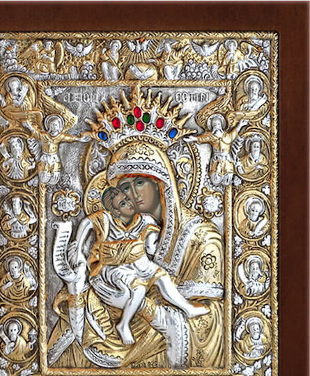 SilverBrand.gr Silver Icon Virgin Mary Holding the Infant 21x16cm