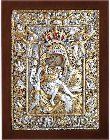 SilverBrand.gr Silver Icon Virgin Mary Holding the Infant 21x16cm