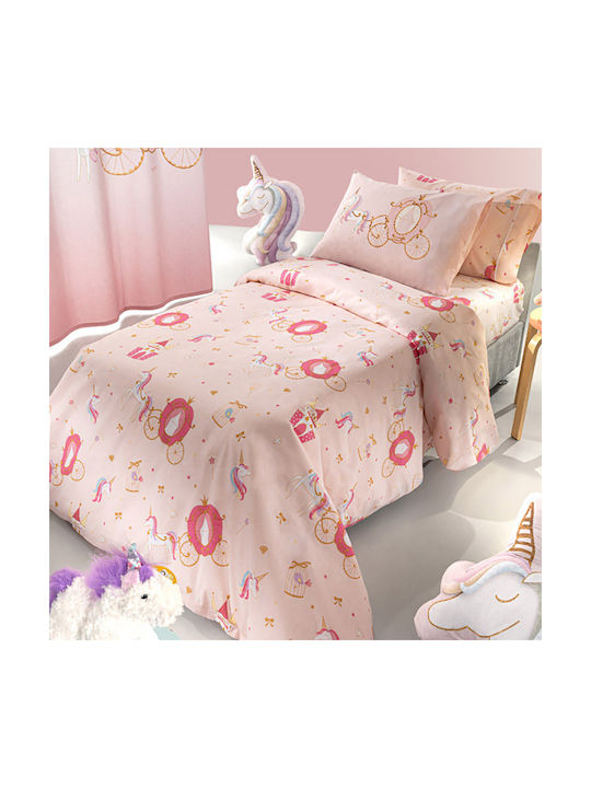 Saint Clair Σετ Σεντόνια Μονά Βαμβακερά Cinderella Ροζ 160x250cm 3τμχ