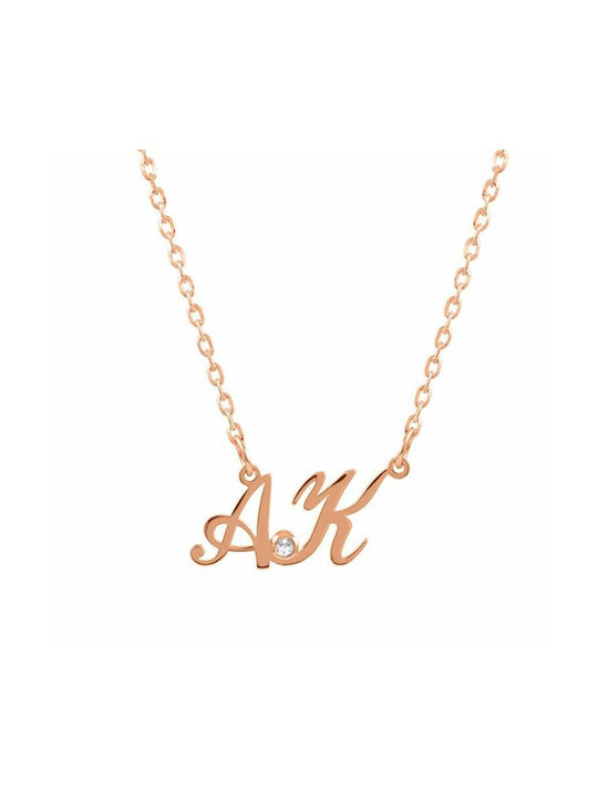 Amor Amor Necklace Monogram from Pink Gold Plated Silver with Zircon