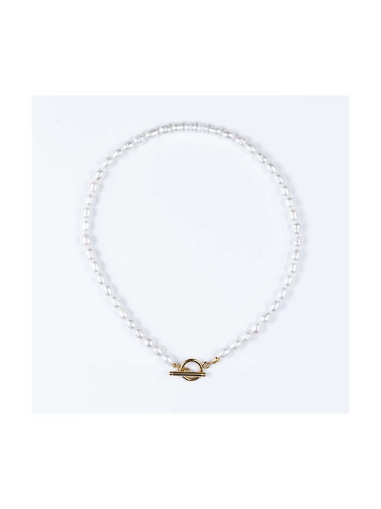 Cuoro Necklace from Gold 18k with Pearls