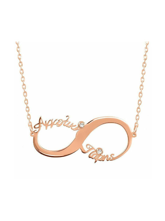 Amor Amor Necklace Infinity from Pink Gold Plated Silver with Zircon