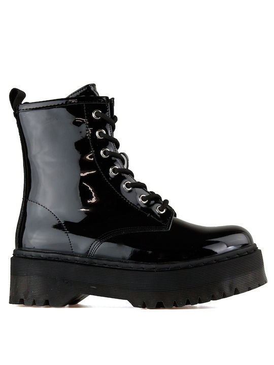 Silia D Women's Patent Leather Combat Boots Black