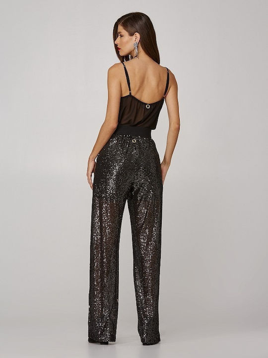 Femei Talie înaltă Din material textil Pantaloni cu elastic Anthracite cu Paiete
