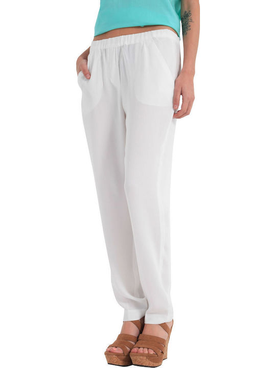 Women's Trousers with Rubber Band White