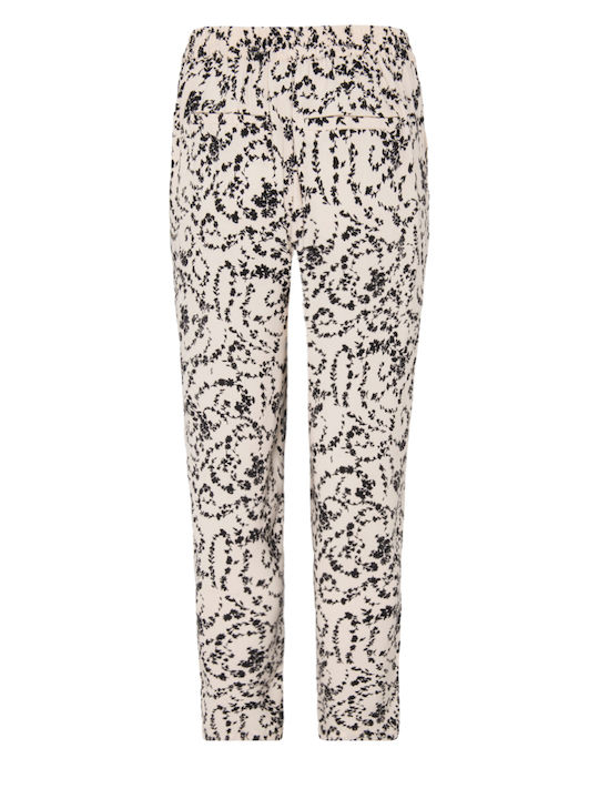 ICHI Women's Fabric Trousers in Carrot Fit White.