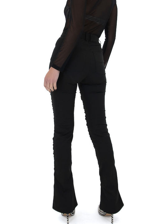 Pants Women's High-waisted Fabric Trousers Slim Fit Black
