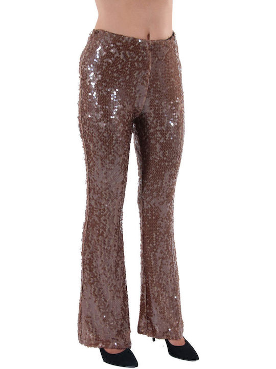 Damen Stoff Hose Brown mit Pailletten