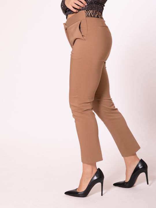 Twenty 29 Women's Fabric Trousers with Elastic Beige 21075947206