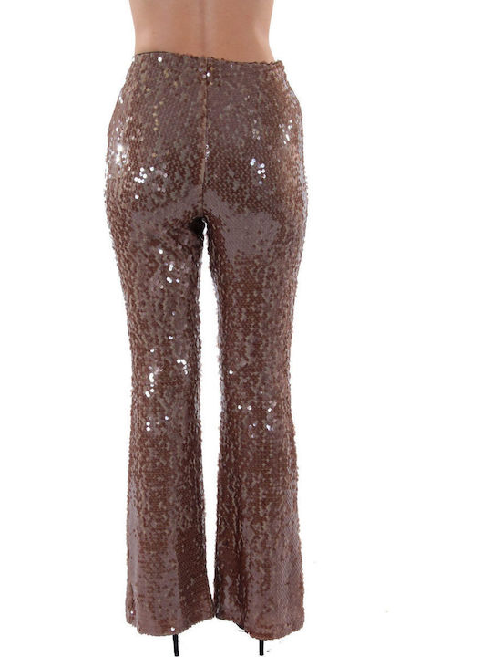 Damen Stoff Hose Brown mit Pailletten