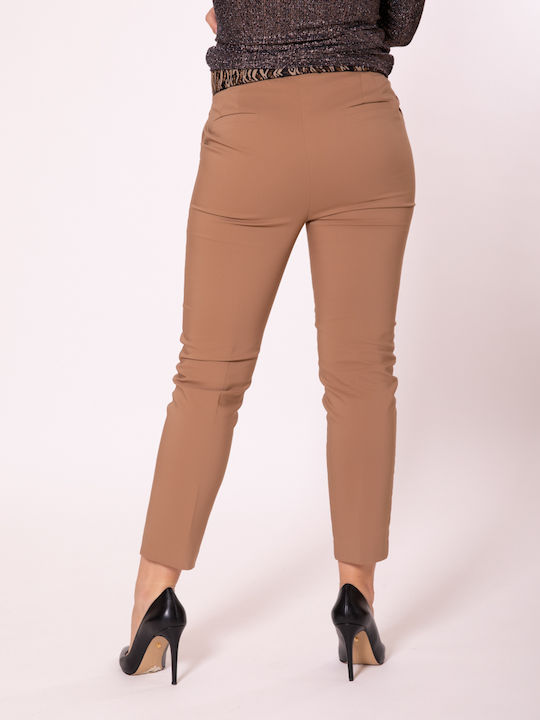 Women's Fabric Trousers with Elastic Beige