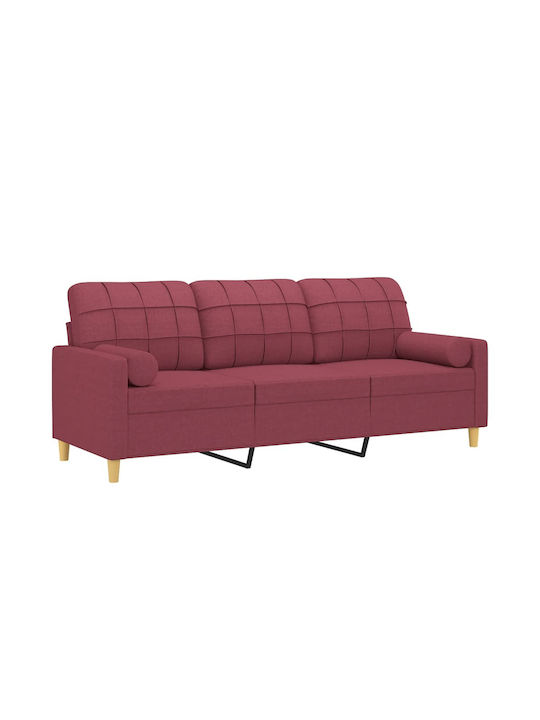 Dreisitzer Sofa Rot mit Dekokissen 198x77x80cm