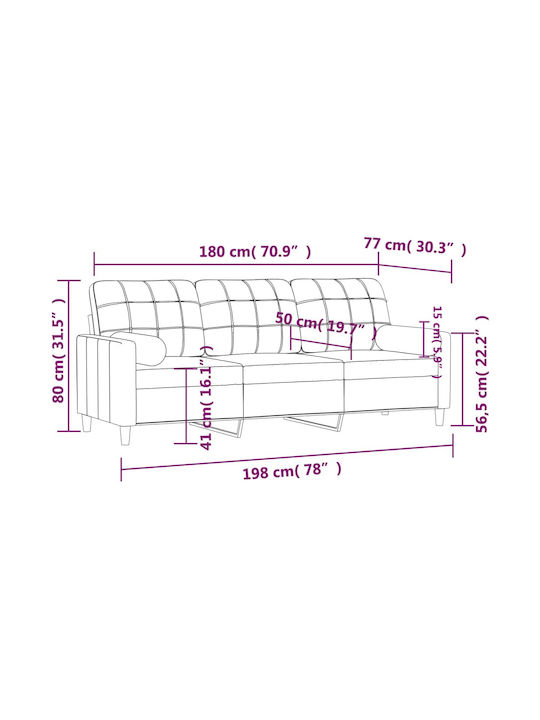 Dreisitzer Sofa Rot mit Dekokissen 198x77x80cm