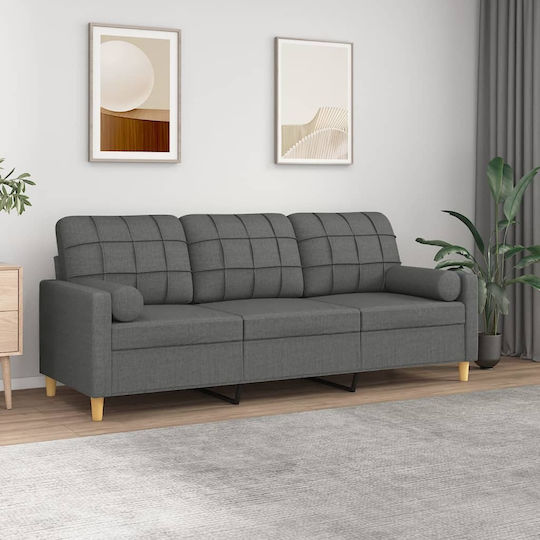 Canapea Cu Trei Locuri Gri Închis Cu Perne Decorative 198x77x80cm