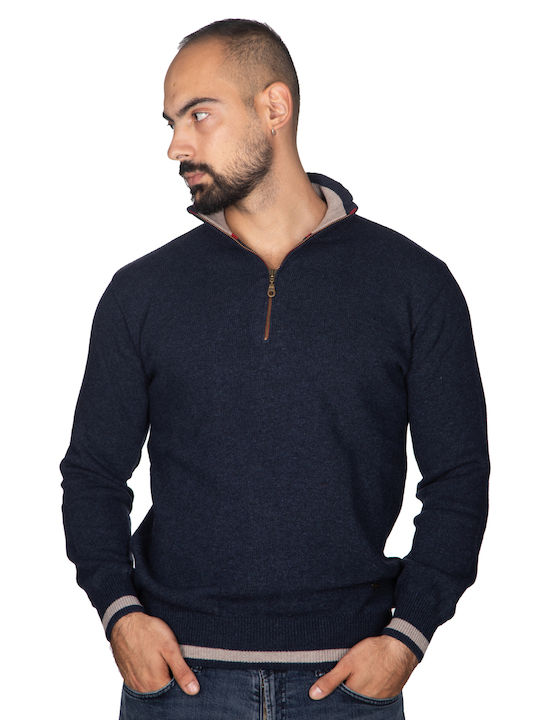 Vera Men's Long Sleeve Sweater with Zipper BLUE