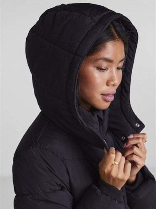 Women's Long Puffer Jacket for Winter with Hood Black