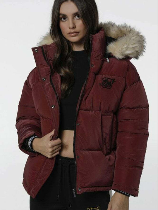 Kurz Damen Puffer Jacke für Winter Burgundy
