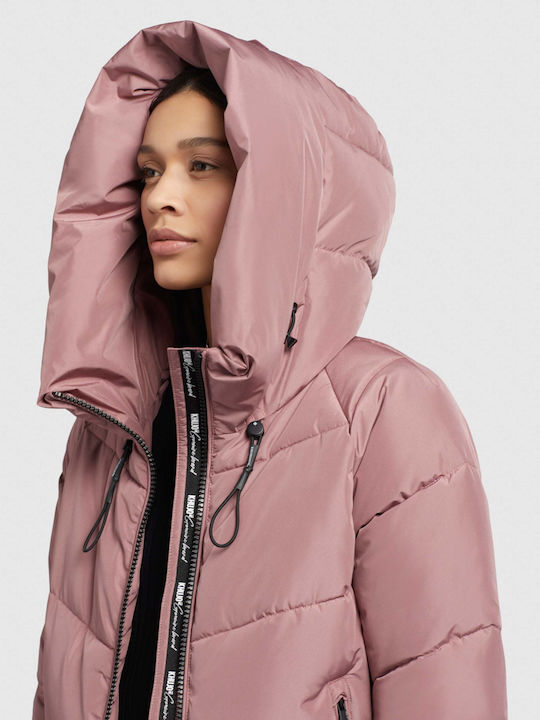 Women's Long Puffer Jacket for Winter Pink