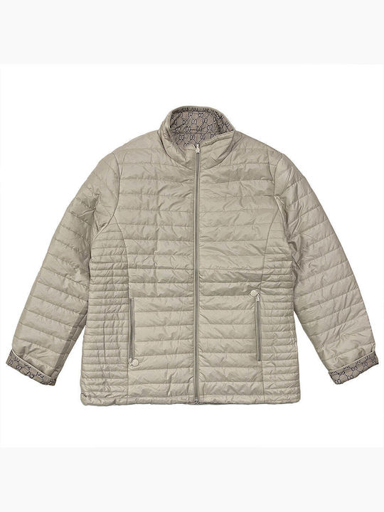 Ustyle Women's Short Puffer Jacket Double Sided for Winter Beige