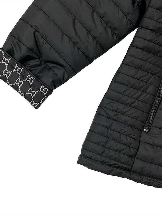 Ustyle Women's Short Puffer Jacket Double Sided for Winter Black.