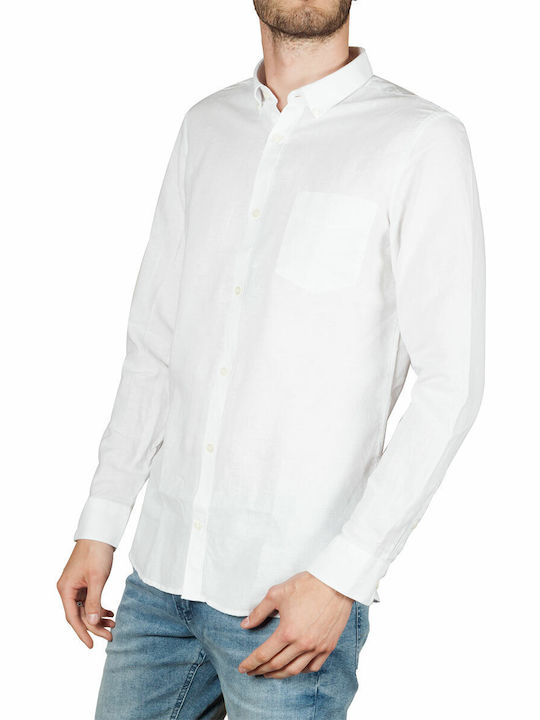 Gnious Men's Shirt Long Sleeve Linen White