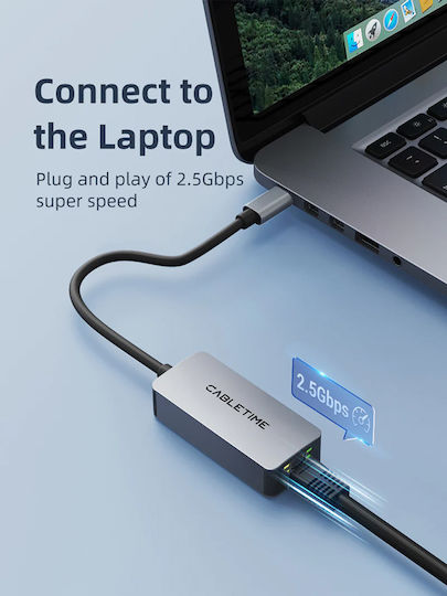 Cabletime CT-CML2500-AG USB-C Netzwerkadapter mit Verkabelter Ethernet-Verbindung