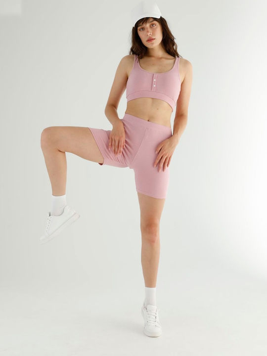 Training Γυναικείο Σετ με Ποδηλατικό Κολάν Dusty Pink