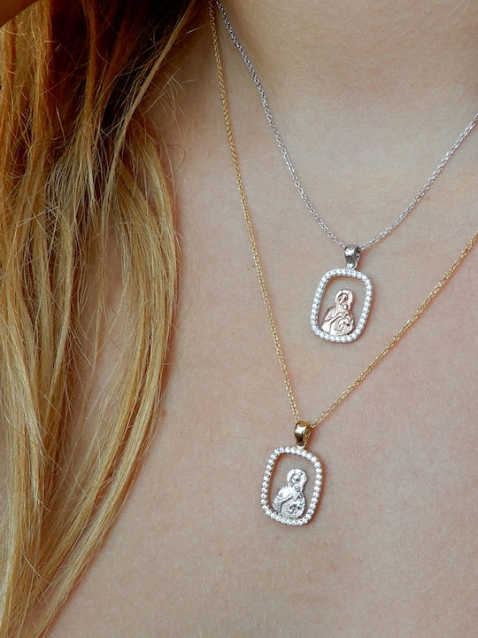 Polytimo Anhänger Kinder Amulett mit Kette mit der Jungfrau Maria aus Weißgold 9K XPK-108