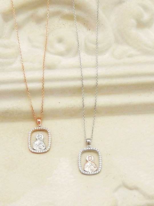 Polytimo Anhänger Kinder Amulett mit Kette mit der Jungfrau Maria aus Weißgold 9K XPK-107