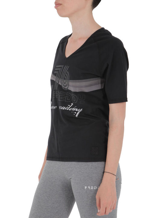 Freddy Damen Sportliches Bluse Kurzärmelig Schwarz