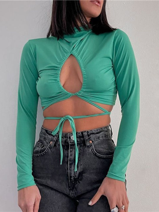 Chica Damen Crop Top Langarm Green