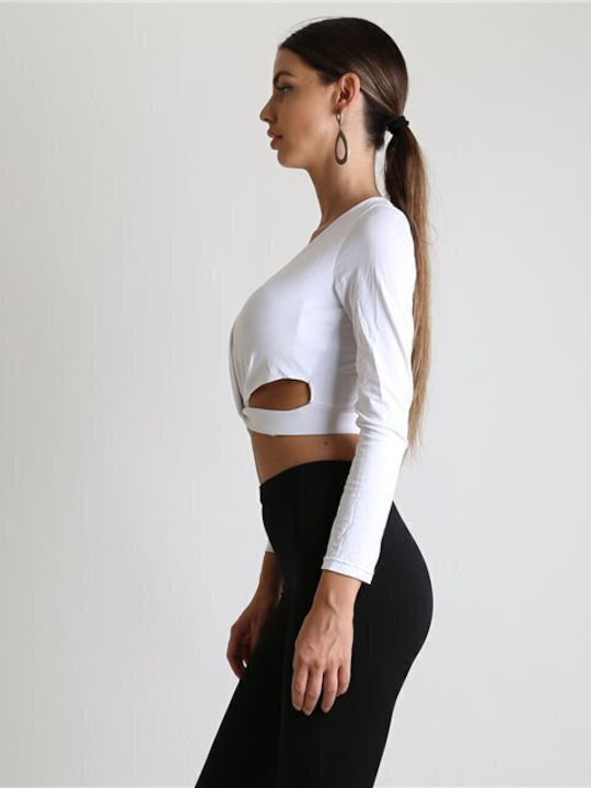 Γυναικείο Crop Top Μακρυμάνικο Λευκό