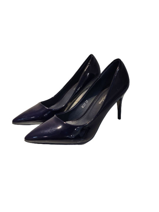 Plato Patent Leather Pointed Toe Navy Blue High Heels