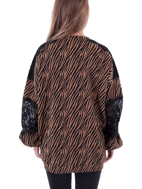 Relish Γυναικεία Μπλούζα Βαμβακερή Μακρυμάνικη Animal Print ΤΑΜΠΑ