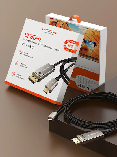 Cabletime Geflochtenes Video USB Typ-C Kabel männlich - DisplayPort Schwarz 2m CT-CBD8K-ZG2