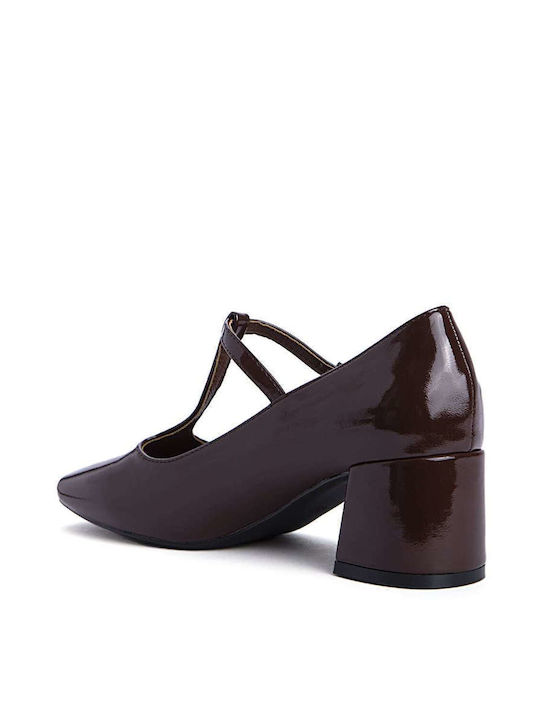 Keep Fred Patent Leather Brown Medium Heels with Strap